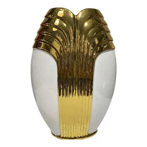 [47604016] FLORERO DE PORCELANA DORADO/BLANCO 23X8X35CM