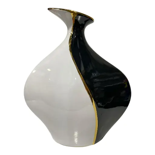 [47604012] FLORERO PORCELANA NEGRO/BLANCO 30X8.5X38CM