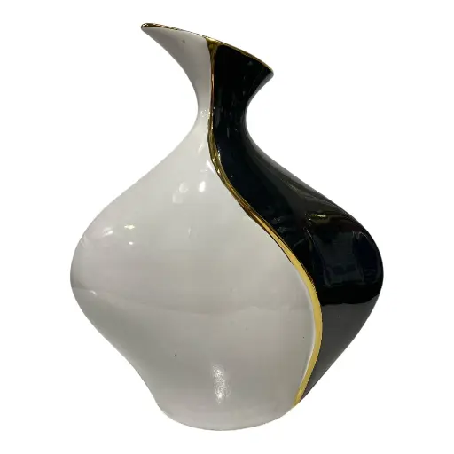 [47604011] FLORERO PORCELANA NEGRO/BLANCO 25X6.5X31CM