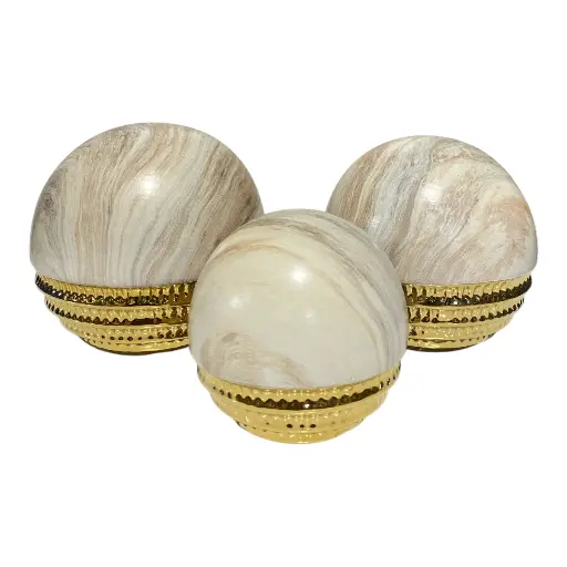 [47504002] ESFERAS CENTRO DE MESA MARMOLEADAS/DORADO SETX3 Ø14CM, Ø12CM, Ø10CM