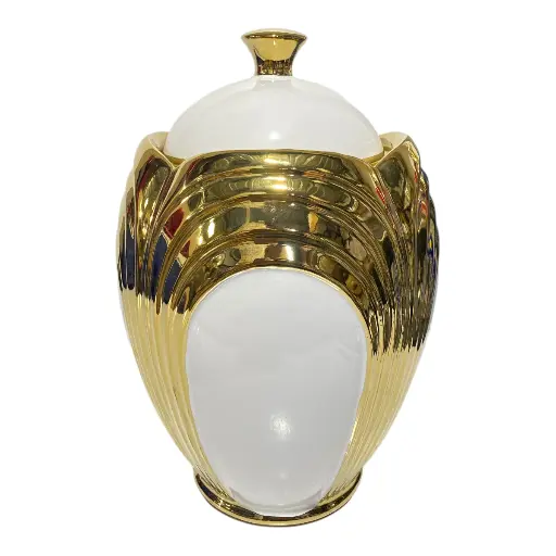 [47604015] TIBOR DE PORCELANA DORADO/BLANCO Ø17 X 26 Cm