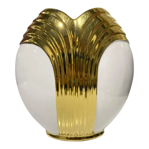 [47604017] FLORERO PORCELANA DORADO/BLANCO 23X10X26CM