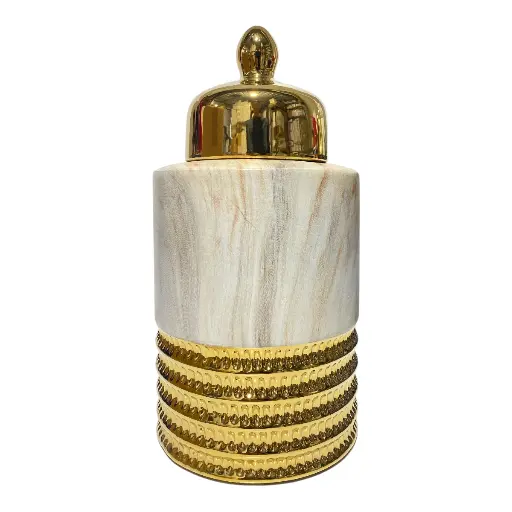 [47504012] TIBOR DE PORCELANA MARMOLEADO/DORADO Ø14 X 29CM 