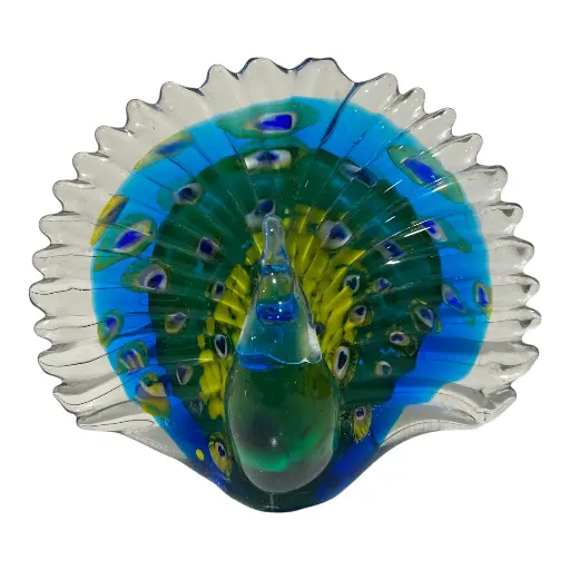 [23914] PAVO REAL DE VIDRIO TIPO MURANO 18X8X16CM