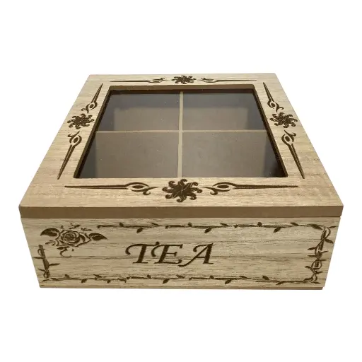 [CS25905] CAJA PARA TE DE MADERA/VIDRIO 18X18X7CM