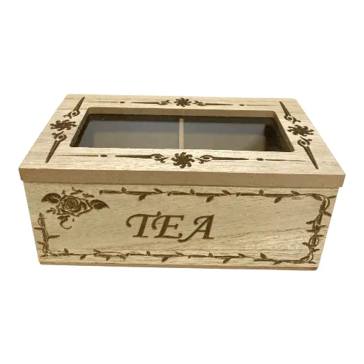 [CS25904] CAJA PARA TE DE MADERA/VIDRIO 16.5X8.5X7CM