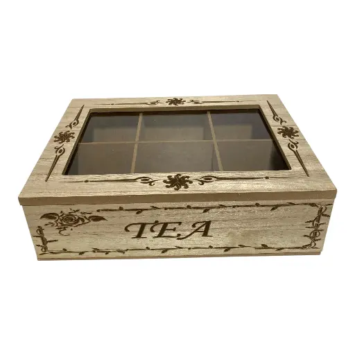 [CS25906] CAJA PARA TE DE MADERA/VIDRIO 24X17X7CM