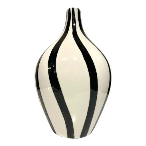 [CS25772] FLORERO DE PORCELANA BLANCO/NEGRO Ø17CM X 27CM ALTO