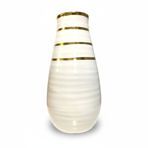 [CS25761] FLORERO DE PORCELANA BLANCO LINEAS DORADAS Ø15 X 34 CM 