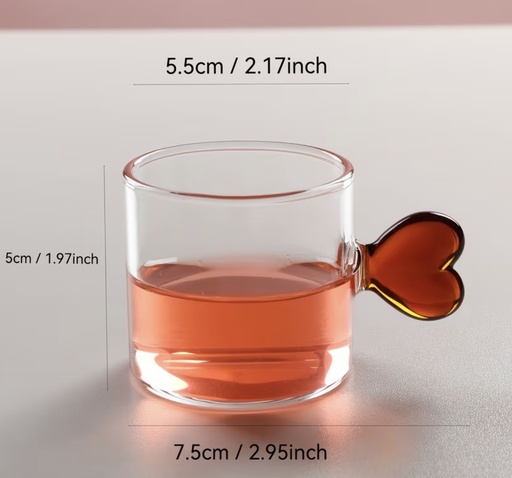 [12438558] SET DE 6 TAZAS DE CRISTAL CON AGARRADERA DE CORAZON 100ML 5X8.5CM