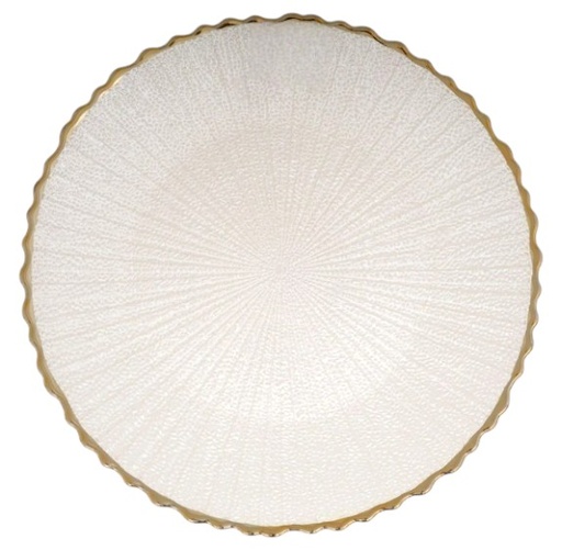 [593737] PLATO BASE DE VIDRIO BLANCO PERLADO FILO DORADO REF:HM1708/V257014 32CM