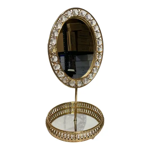[S50958] ESPEJO METALICO DORADO Ø16X32CM