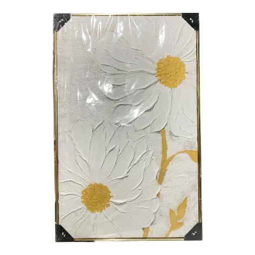 [16117] CUADRO TEX. MARGARITAS MARCO FILO DORADO 70X110CM