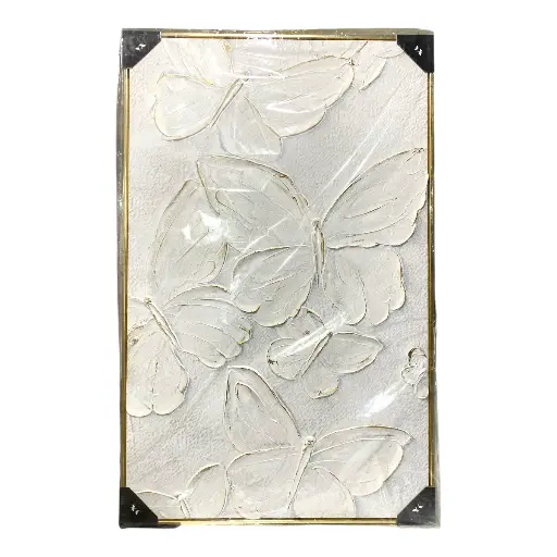 [16120] CUADRO TEX. MARIPOSAS MARCO FILO DORADO 70X110CM 