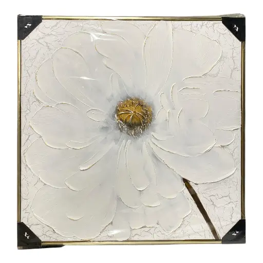 [16113] CUADRO LIENZO OLEO MARGARITA MARCO DORADO 80X80CM