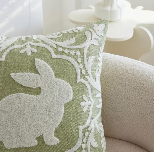 [48035170V] FORRO DE COJIN VERDE CONEJO BORDADO 45X45CM