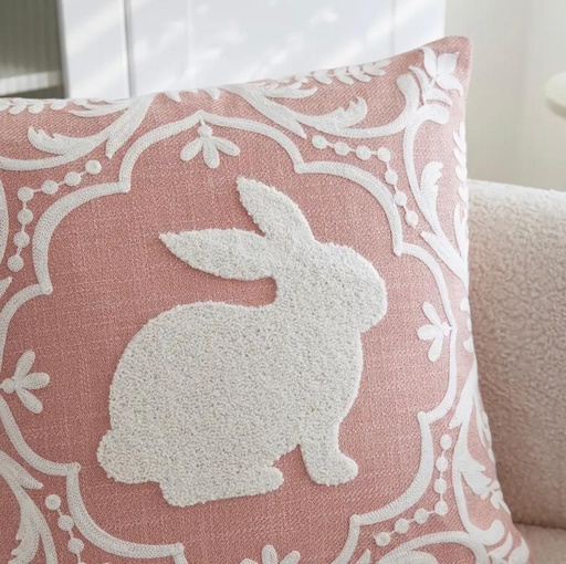[48035170R] FORRO DE COJIN ROSADO CONEJO BORDADO 45X45CM