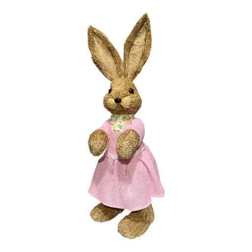 [8679833539098] CONEJA PASCUA YUTE VESTIDO ROSA 25X27X60CM