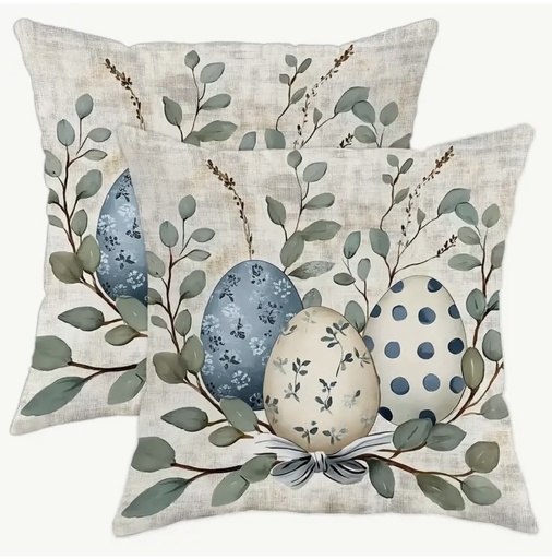 [17450HE] FORRO DE COJIN PASCUA HUEVO Y EUCALIPTO 45X45CM