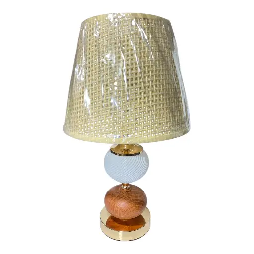 [6901000260071] LAMPARA DE MESA BEIGE/BLANCA/MADERADA 25X43CM 