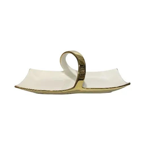 [6920251250198] BANDEJA BLANCA/DORADA, PORCELANA 34.5X19X12CM