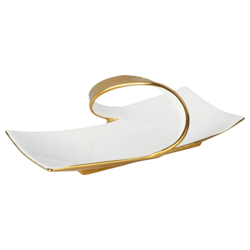 [6920251250198] BANDEJA BLANCA/DORADA, PORCELANA 34.5X19X12CM