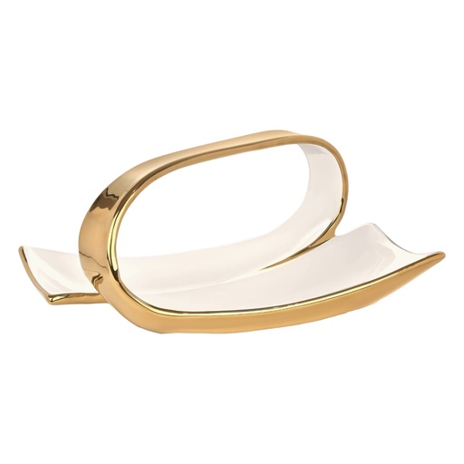 [6920251250235] BANDEJA BLANCA/DORADA, PORCELANA 32X19X13CM 