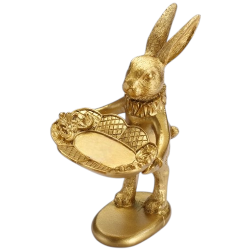 [8508641] CONEJO PORTAOBJETOS DORADO POLIRESINA 8X8X15CM