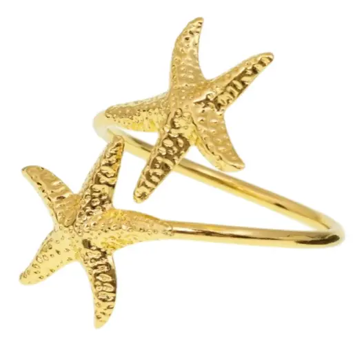 [353365] AROS DE SERVILLETA ESTRELLA DE MAR DORADOS, METALICOS SETX6PZS. REF:ES28478 Ø5CM