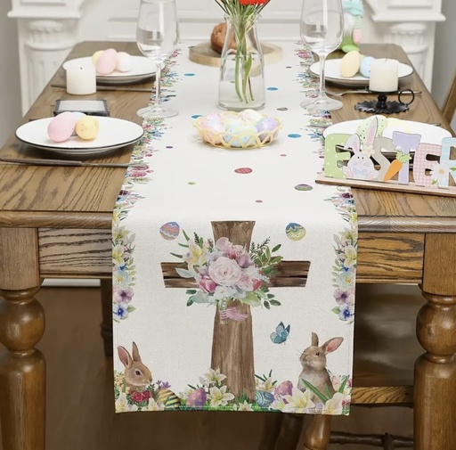 [533923] CAMINO DE MESA DE LINO CRUZ PRIMAVERA 33X275CM