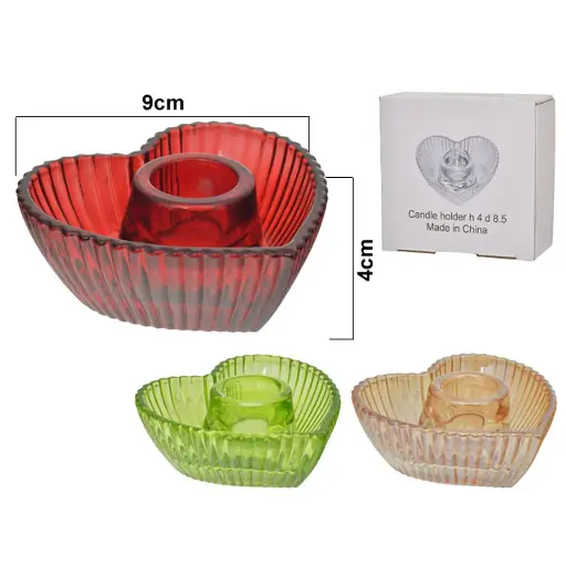 [514508] CANDELABRO CORAZON VIDRIO COLOR SURT. REF:HM1176/BY0620-21-2 9X4CM