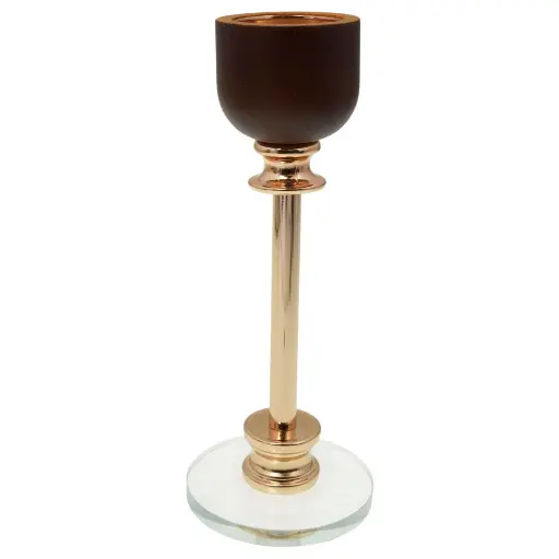 [972234] CANDELABRO METALICO/MADERA NATURAL CON BASE DE VIDRIO, REF:ES28777 8X22CM 