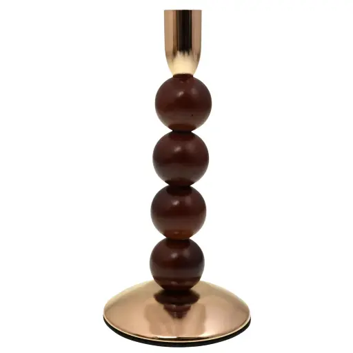 [960951] CANDELABRO METALICOS BASES DE ESFERAS MADERA REF:ES28762 10X21CM