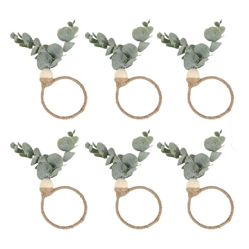 [2112715] SETX6 AROS DE SERVILLETA HOJAS DE EUCALIPTO YUTE 4.5X11CM