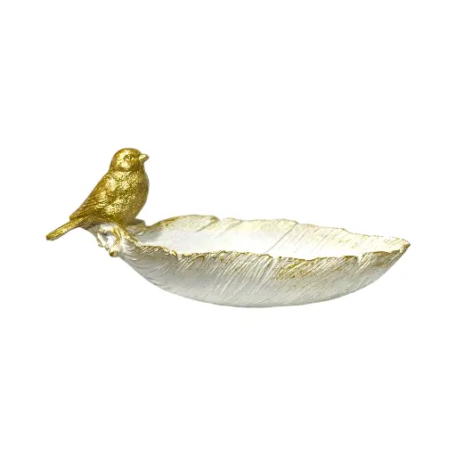 [FH25002] BANDEJA BLANCA/DORADO CON PAJARITO POLIRESINA 24X11X10CM