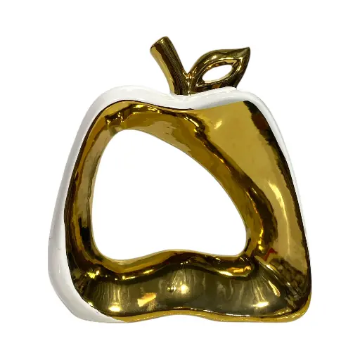 [24147] MANZANA DE CERAMICA BLANCO/DORADO 20.5X7X22CM