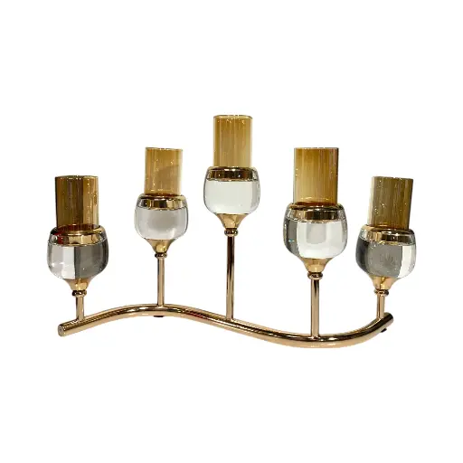 [21698] CANDELABRO METALICO/VIDRIO DORADO 46X19X30CM