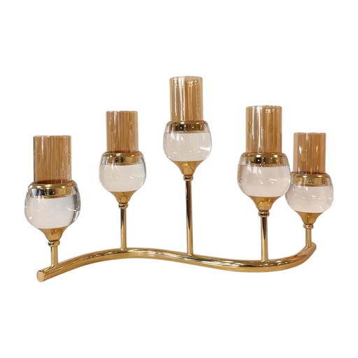 [21698] CANDELABRO METALICO/VIDRIO DORADO 46X19X30CM