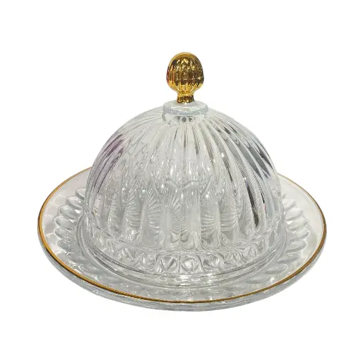 [2026030265958] PORTA CAKE DE VIDRIO FILO DORADO 20X13CM
