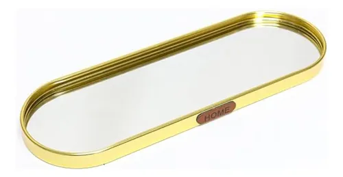 [53071-8] BANDEJA DE ALUMINIO DORADA CON BASE DE ESPEJO 22X9.5CM