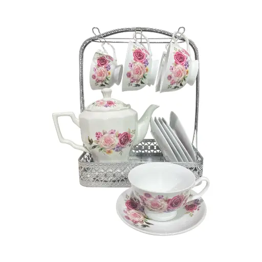 [CS26770] SET DE TAZAS/PLATO Y TETERA DE CERAMICA 14PCS. 27X18X32CM TETERA 1200ML, TAZA 220ML