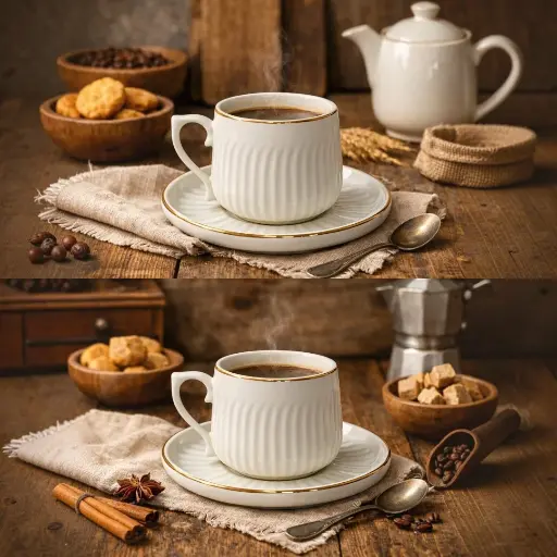 [CS26804] SET DE 6 TAZA/PLATO PORCELANA FILO DORADO, 12PCS. 200ML 