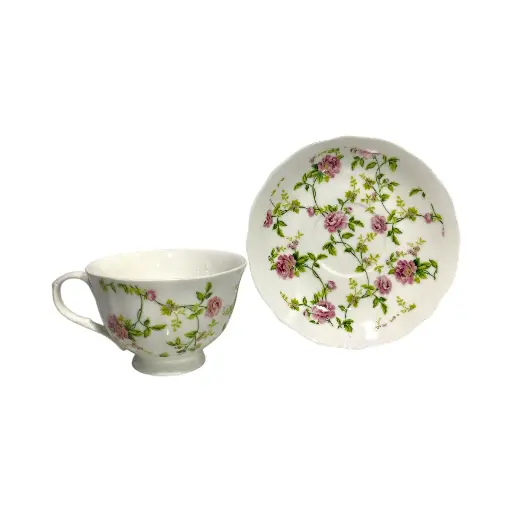 [CS26799] SET DE 6 TAZA/PLATO PORCELANA FLOREADA, 12PCS. 250ML