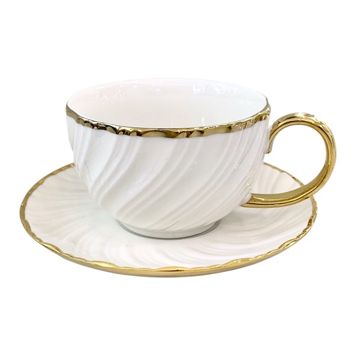 [CS26802] SET DE 6 TAZA/PLATO PORCELANA FILO DORADO, 12PCS. 250ML 