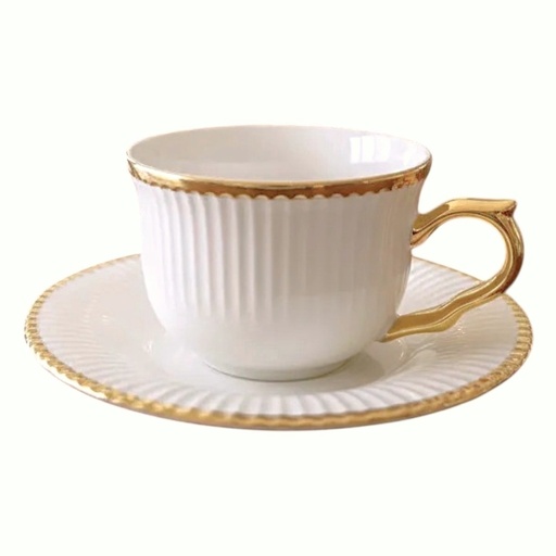[CS26803] SET DE 6 TAZAS CON PLATO PORCELANA FILO DORADO, 12PCS. 250ML  