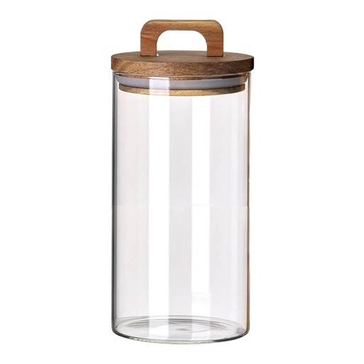 [2602081429022] FRASCO DE VIDRIO CON TAPA DE MADERA HERMETICOS 9X19CM 600ML