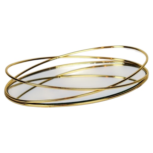 [CS21249G] BANDEJA DE HIERRO DORADA CON BASE DE VIDRIO 38X26CM
