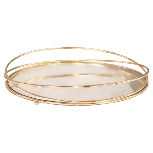 [707847G] BANDEJA REDONDA DECORATIVA DORADA DE HIERRO/BASE DE ESPEJO REF:HM0715 35X6CM