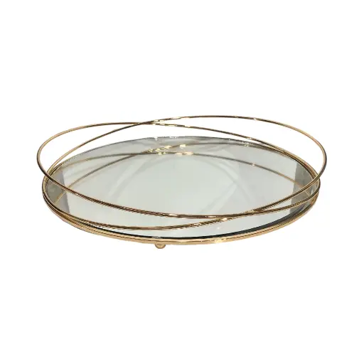 [707847M] BANDEJA DECORATIVA DORADA DE HIERRO/BASE DE ESPEJO REF:HM0715 30X6CM 