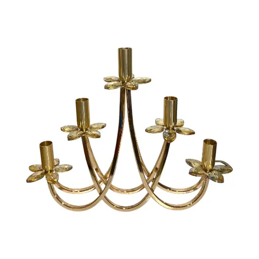 [CS27020] CANDELABRO METALICO DORADO/VIDRIO DE 5VELAS 40X9X31CM